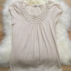 Boden Cream Top with Rosettes